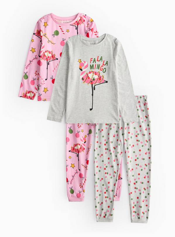 Christmas Flamingo Print Pyjama Sets 2 Pack 4-5 years